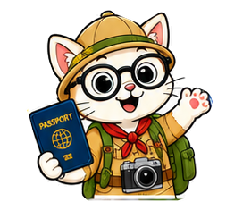 Full-color Smarty Cat explorer holding a passport